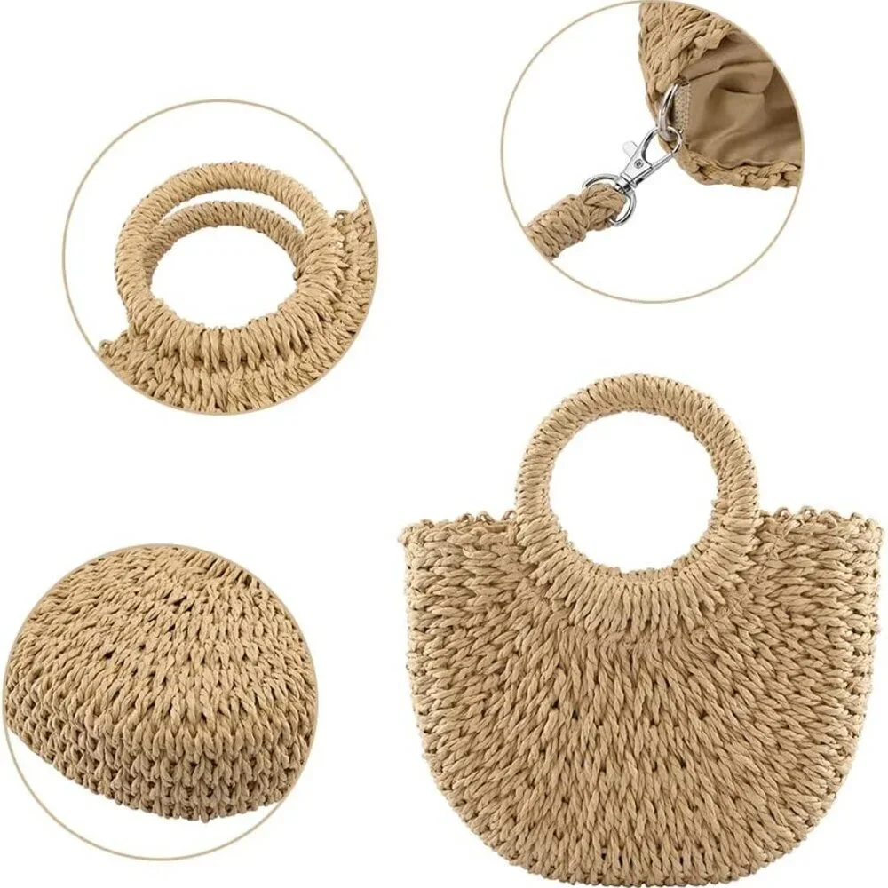 Small Straw Beach Bag Women Crossbody Handle Purse Summer Travel Resort